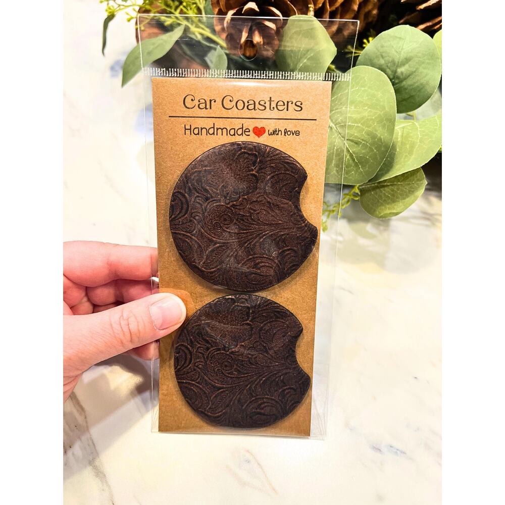 Embossed Leather Mimic Neoprene Car Coasters